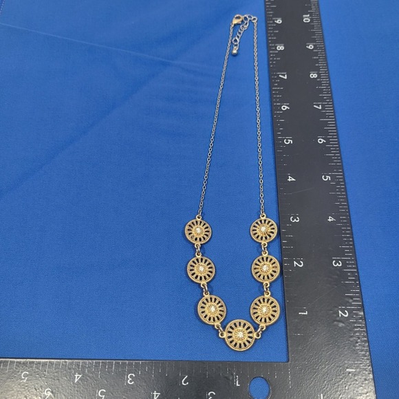 Vintage Gold Tone Sunburst Necklace With Adjustable Lobster Clasp Chain - Picture 4 of 4